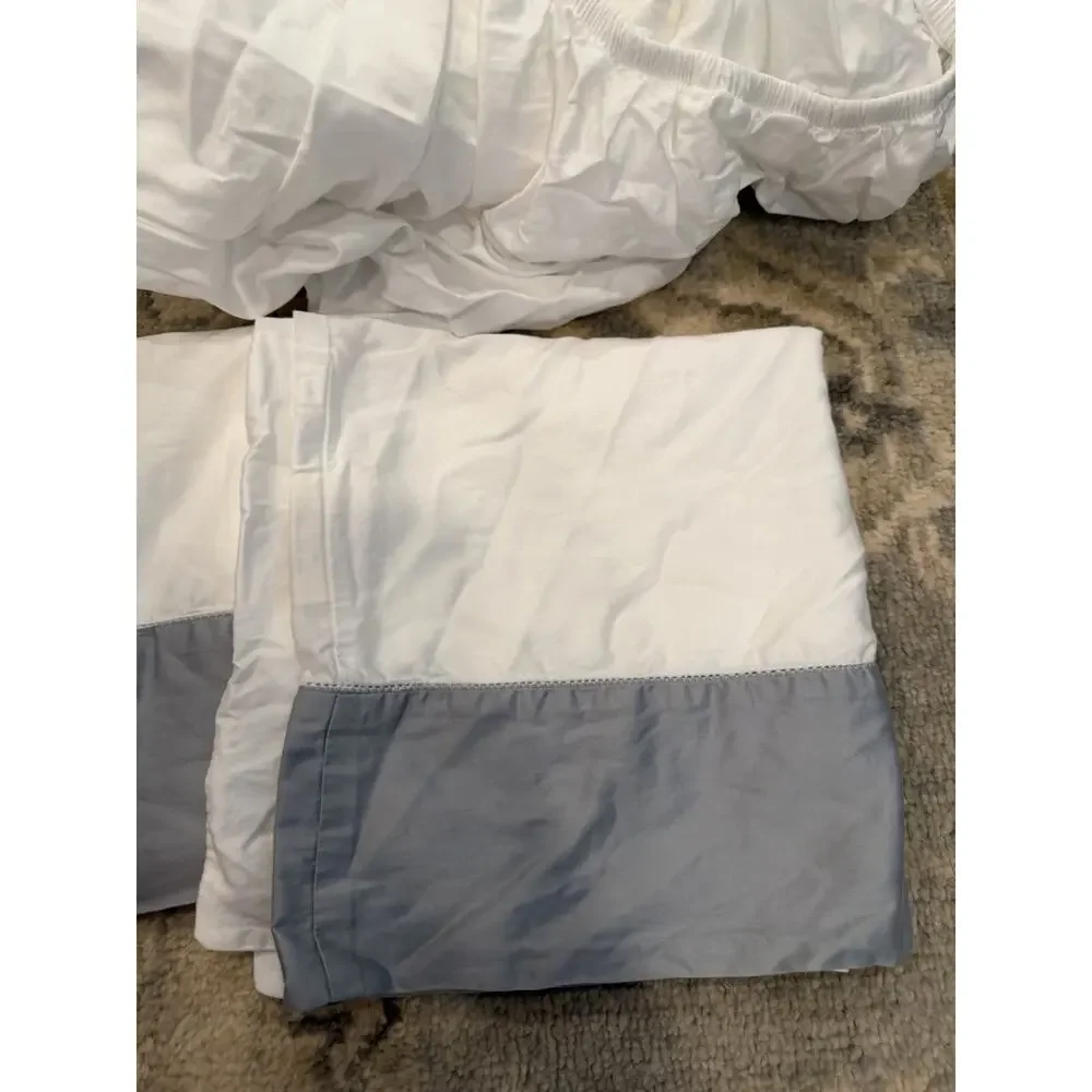 Boll & Branch Organic Cotton King Sheet Set White Pewter Trim NEW $378